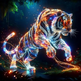 5D Diamond Art Kits for Adults Beginners,Glowing Tiger DIY Full Round Drill Diamond Painting Kits, Animal Paint by Diamonds Dots Gem Art Easy,Home Wall Decor 14X14 Inch