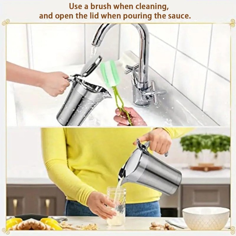 Double Insulated Sauce Jug with Hinged Lid,Ideal Stainless Steel Gravy