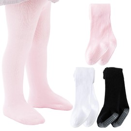 Baby Girl Tights Non Slip Baby Tights Seamless Cotton Pantyhose Toddler Stockings Winter Warm Leggings Non-Skid Grip for 2-4 Years 3 Pack (Pink Set, L)