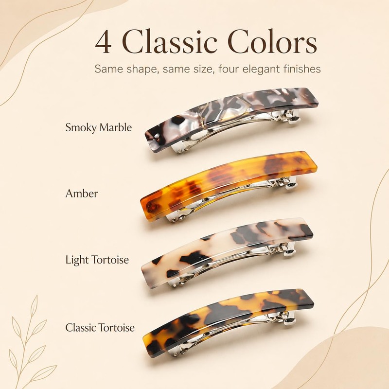 4 Pcs French Hair Barrette for Women, Acetate Small Clips