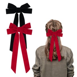2 Pack Bow Hair Clips, Black Velvet Hair Bows for Women Hair Accessories for Women Girls Gifts(Black, Red)