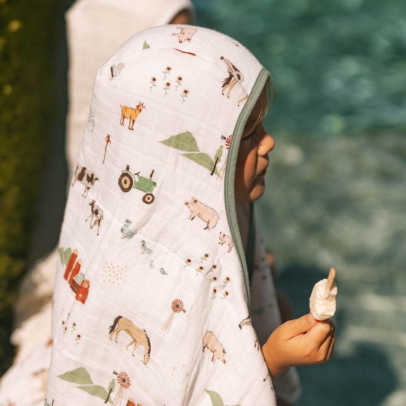 Little Unicorn Cotton Muslin & Terry Hooded Towel, Larger Size