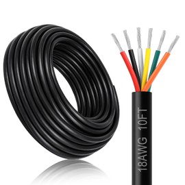DEKIEVALE 18 Gauge 6 Conductor Electrical Wire, 10FT 18AWG Black PVC Stranded Tinned Copper 6 Wire Cable, 18/6 Cord Extension Cable for LED Lamp Lighting, Automotive Wiring, Speaker, Access Control