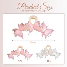 GlamRays Pack of 2 Butterfly Hair Claw Clips, Cute Hair Clips with Pearl Jewel Design, Large Cute Claw Clip, Fashion, Elegant Hair Clip for Thick or Thin Hair