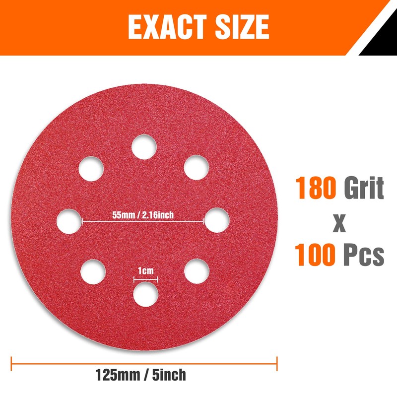 Awutzut 125mm Sanding Discs 180 Grit for 5 inch Discs