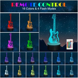 Anywin Guitar 3D Night Light, Electric Guitar 3D Illusion Lamp with 16 Colors Changing Remote & Timer & Dimmer for Room Decor,Birthday Christmas Holiday Creative Gifts for Kids Boys Girls