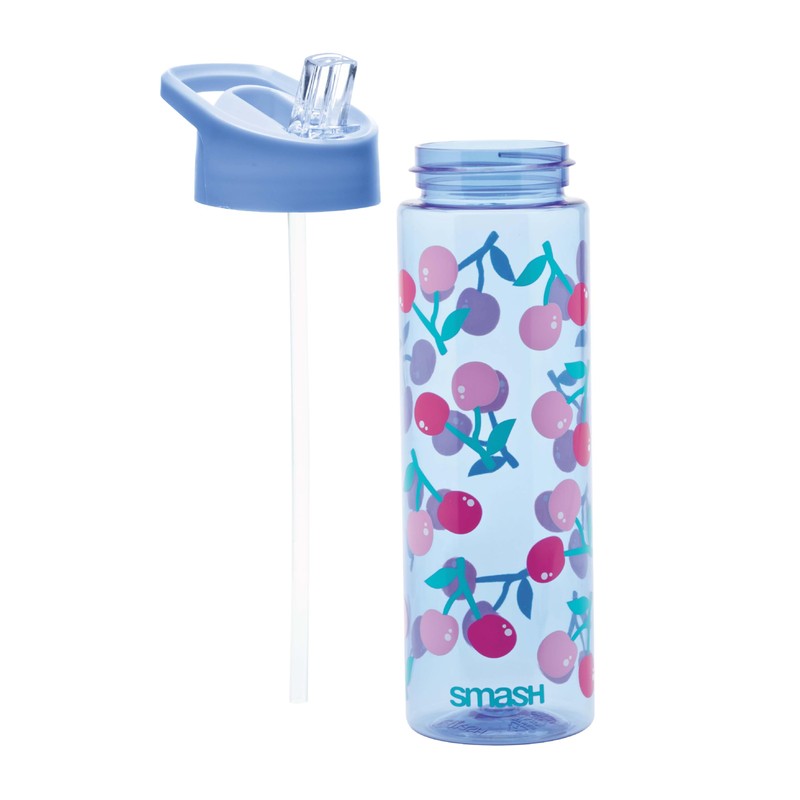 Smash Water Bottle with Straw 700ml Blue Cherry