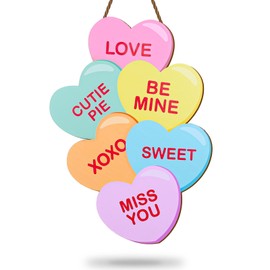 JarThenaAMCS Valentine's Day Conversation Candy Welcome Wooden Hanging Sign - Heart Shape Door Decor for Indoor/Outdoor Porch Wall