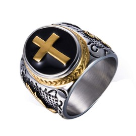 JAJAFOOK Jewelry Silver Stainless Steel Christian Holy Cross Ring for Men's Rings (Gold, 12)