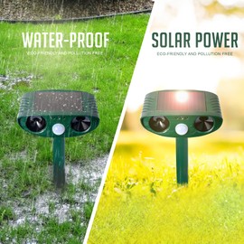 Ultrasonic Animal Repeller Solar Powered Animal Repellent, Waterproof Animal Deterrent Devices Outdoor Repels Cat, Dog, Fox, Derrent, Rat, etc