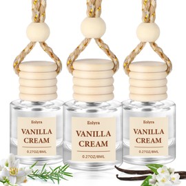 Hanging Car Air Freshener (Pack of 3) : Luxury Car Perfume for Women Men | Cute & Reusable Bottle with 45+ Days Long-Lasting Fragrance Oil Diffuser, Vanilla Cream
