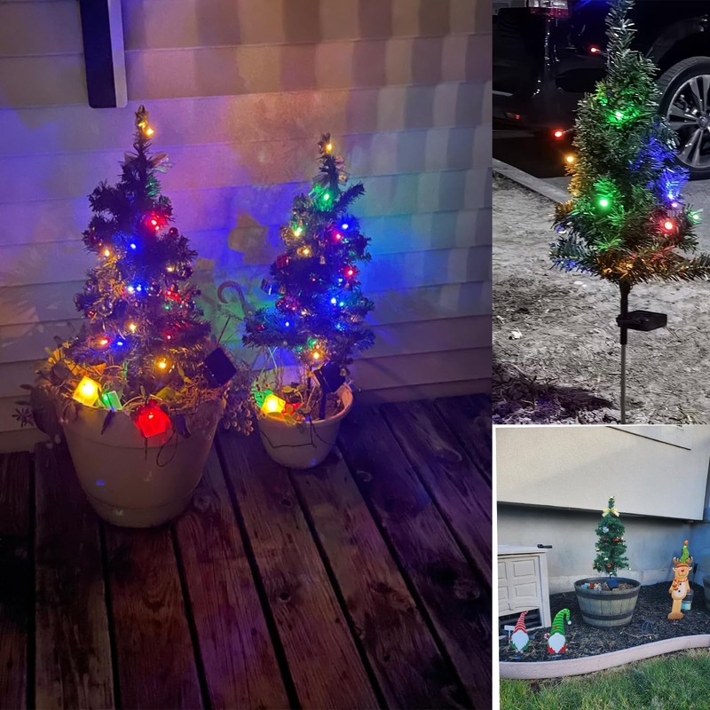 35 inch Solar Christmas Trees Garden Stake Lights Outside with
