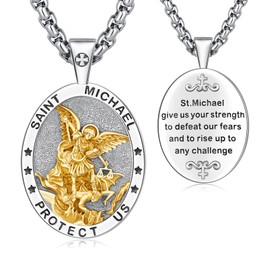DRINSPER St Michael Pendant For Men Women 925 Sterling Silver Archangel Michael Necklace Patron Saint Medals Amulet Religious Protection Jewelry Gifts for Graduate Christmas