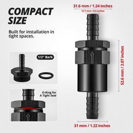 EVIL ENERGY 1/2" Barb Billet Inline Fuel Filter 30 Micron Aluminum Black for Car EFI & Carb Fuel Systems