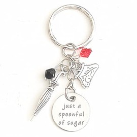 Hanalea Island Jewelry Co. Just a Spoonful of Sugar Mary Poppins Silver Charm Keychain Accessories Gift of Love and Joy | Merchandise for Women