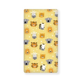 JEPFEIXIA Yellow Animals Fitted Crib Sheet for Boys Girls Lion Tiger Koala Zebra Giraffe Cheetah Baby Sheet for Standard Crib and Toddler Nursery Bed Mattress Sheets 28"x52"