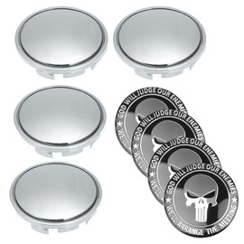 WBZOWRB Set of 4 Wheel Hub Covers, OD 60 mm ID 56 mm Wheel Hub Caps with 4 Aluminium Stickers, Skull Hub Caps, Used for Replace Age and Damaged Hub Caps (Silver), a