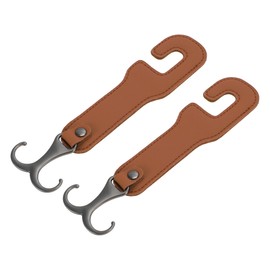 HEROFFIX 2 Stück für Geldbörsen und Taschen, Regenschirm usw. Auto Kopfstützenhaken Robuste Auto Rücksitz Organizer Haken Hellbraunes Kunstleder Metall 19x5.2cm