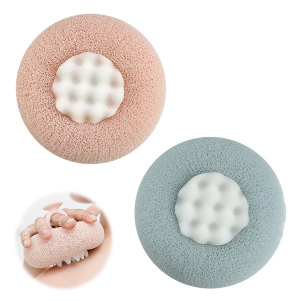 DEANKEJI Shower Sponge, Pack of 2 Shower Sponge, Body, Flower-Shaped Loofah Sponge, Pink and Cyan, Soft and Skin-friendly, Suitable for Bathing and Showering