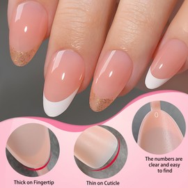 LoveHome 150pc French Tips Press on Nails Short Almond Fake Nails with Glue Tab, Nude Short Nails Press on Nail Almond Glue on Nails Glitter French Acrylic Nail Artificial Fingernail for Women Girls
