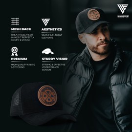 Urban Effort Mesh Trucker Hat,Men and Womens Trucker Hats with Adjustable Strap,Baseball Snapback Closure for Mountaining,Hunting&Hiking (Black)