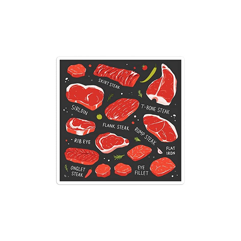 2X 10cm Steak Cuts Vinyl Stickers - Butcher Cooking Beef