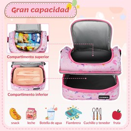 Nasjac Bolsa de Almuerzo para Niños, Lonchera Térmica Aislada Grande con Doble Aislamiento, Bolsa de Almuerzo Portátil con Correa de Hombro Desmontable para Niños Niñas (Rosa)