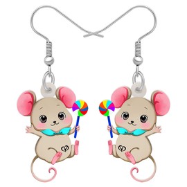 DALANE Cute Acrylic Anime Mouse Rat Earrings Hamster Dangle Drop Animals Jewellery Gifts for Women Girls Kids Charms, Acrylic