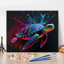 TISHIRON Sea Turtle Paint by Numbers for Adults Beginner and Kids Animals DIY Paint by Number Kits on Canvas with Brushes Oil Hand Painting Canvas Gifts Art Crafts 16"x20"(Frameless)