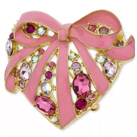 Lane HOLIDAY LANE Gold-Tone Crystal Heart & Bow Pin