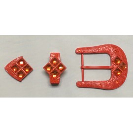 FANDANGO WESTERN BUCKLE SET 3PCS MANDARIN ORANGE WITH MATCHING COLOR STONES 1.5" WIDE,