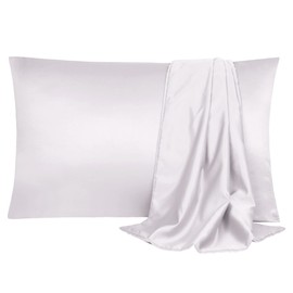 sourcing map Pillowcase Set Silk Satin Pillow Cases for Hair and Skin, Pillow Cases 2 Pack with Envelope Closure Lavender Gray 50 x 65cm