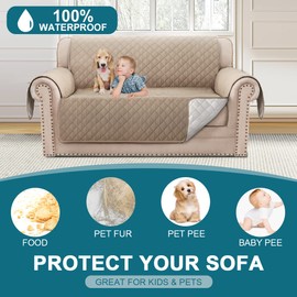 Turquoize 100% Waterproof Couch Cover Sofa Covers for 2 Cushion Couch Loveseat Covers Triple Non-Slip Couch Cover for Dogs Washable Furniture Protector Cover for Pets, Kids,Dog (Loveseat 54", Khaki)