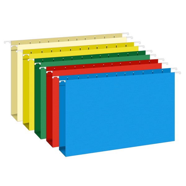 HERKKA Extra Capacity Legal Size Hanging File Folders, 30 Pack Reinforced Legal Size Hanging Folders with Heavy Duty 1 Inch Expansion, Designed for Bulky Files, Medical Charts, Assorted Colors