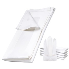 Damask Tablecloth, Choice of Sizes, Gastro Edition, White, 12 x Napkins 50 x 50 cm with Satin Edge, Mouth Napkin Made of 100% Cotton
