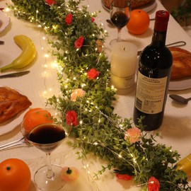 Dolicer 3 Packs Eucalyptus Garland with LED Lights String, 18FT Faux Eucalyptus Greenery Garland, Artificial Hanging Green Eucalyptus Leaves Vine Wedding Backdrop Arch Wall Table Decor (Grey Green)