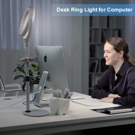 Desk Ring Light for Computer Zoom Meeting, 7'' Ring Light with Stand and Phone Holder, Laptop Ring Light for Video Conference/Video Call/Make up/Video Recording/Webcam/Live Streaming/YouTube/Tiktok