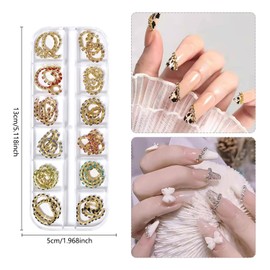 JERCLITY 1 Box 12 Strips Nail Chains for Nail Art Gold Alloy Metal Nail Art Chains Inlay Colorful Rhinestone for Acrylic Nail Art Punk Chain Nail Studs 3D Nail Chains Accessories for Women Nail Art