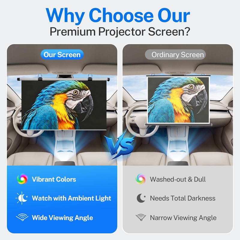 40 Inch Retractable Projector Screen for Car with Adjustable Loops