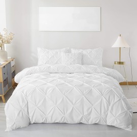 MH Traders Single Size Duvet Cover Sets with Pintuck Design - Single Duvet Set Crafted from 100% Egyptian Cotton with 200 Thread Count Double Bedding Set Pinch Pleated Quilt Single Size Design - White