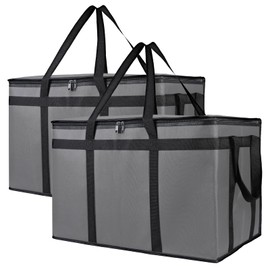 Xiesaip 2-Pack Insulated Food Delivery Bag, XXX-Large Meal Grocery Tote Insulation Bag for Hot and cold Food, Commercial, Large Capacity Reusable Warming Bag (Gray 23x15x14 Inch)
