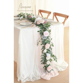 Floroom 6ft Artificial Eucalyptus Garland with Flowers Fake Greenery Faux Floral Vine Garland for Table Decor Wedding Centerpieces Bridal Shower Party Decorations, Blush Powder Blue