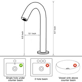 Automatic Single Bathroom Faucet Touchless Sensor Black Kitchen Faucet Touch-Free Electric Motion Infrared Touchfree Faucet Bar Public Sink Faucet Aerator Spout Commercial AC/DC Power