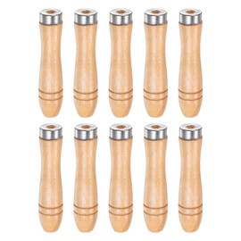 sourcing map 10pcs Wooden File Handle 4.33 Inch Round Hole Ergonomic Handles with Metal Collar for 6" - 8" Metal Files