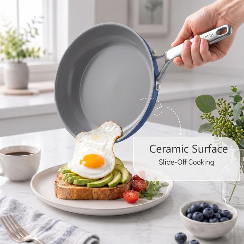 7 Piece Ceramic Cookware Set, Nonstick Pots and Pans Set