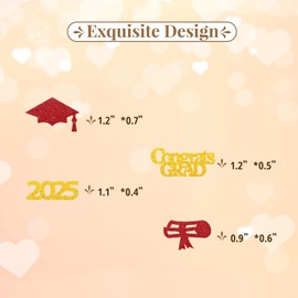 120pcs Congrats Grad Confetti, 2025 Graduation Confetti, Class of 2025 Paper Scatter, Gold&Red Glitter Graduation Cap Diploma Table Scatter, Senior High School Grad Party Decoration