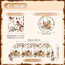 41Pcs Cowboy Birthday Party Decorations Wild West Party Tableware Set Western Cowboy Theme Paper Plates Napkins Tablecloth丨First Rodeo Birthday Baby Shower Decorations,Serves 20