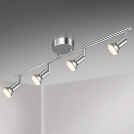 Unicozin LED Ceiling Light, 4-Bulb Ceiling Spotlight Swivelling Chrome, Includes 4 x 4 W GU10 LED Lamps, 400 lm, Warm White, Ceiling Light Spot for Kitchen, Living Room, Bedroom