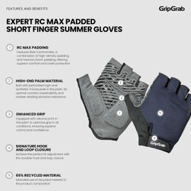 GripGrab Expert RC Max Padded Short Finger Summer Cycling Gloves Comfortable Cushioned Fingerless Bike Glove Anti-Slip