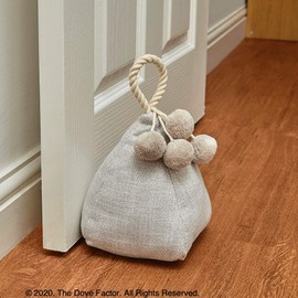 Lush Soft Weighted Fabric Door Stop with Pom Pom Detail (Egg Shell/Off White/Tan)